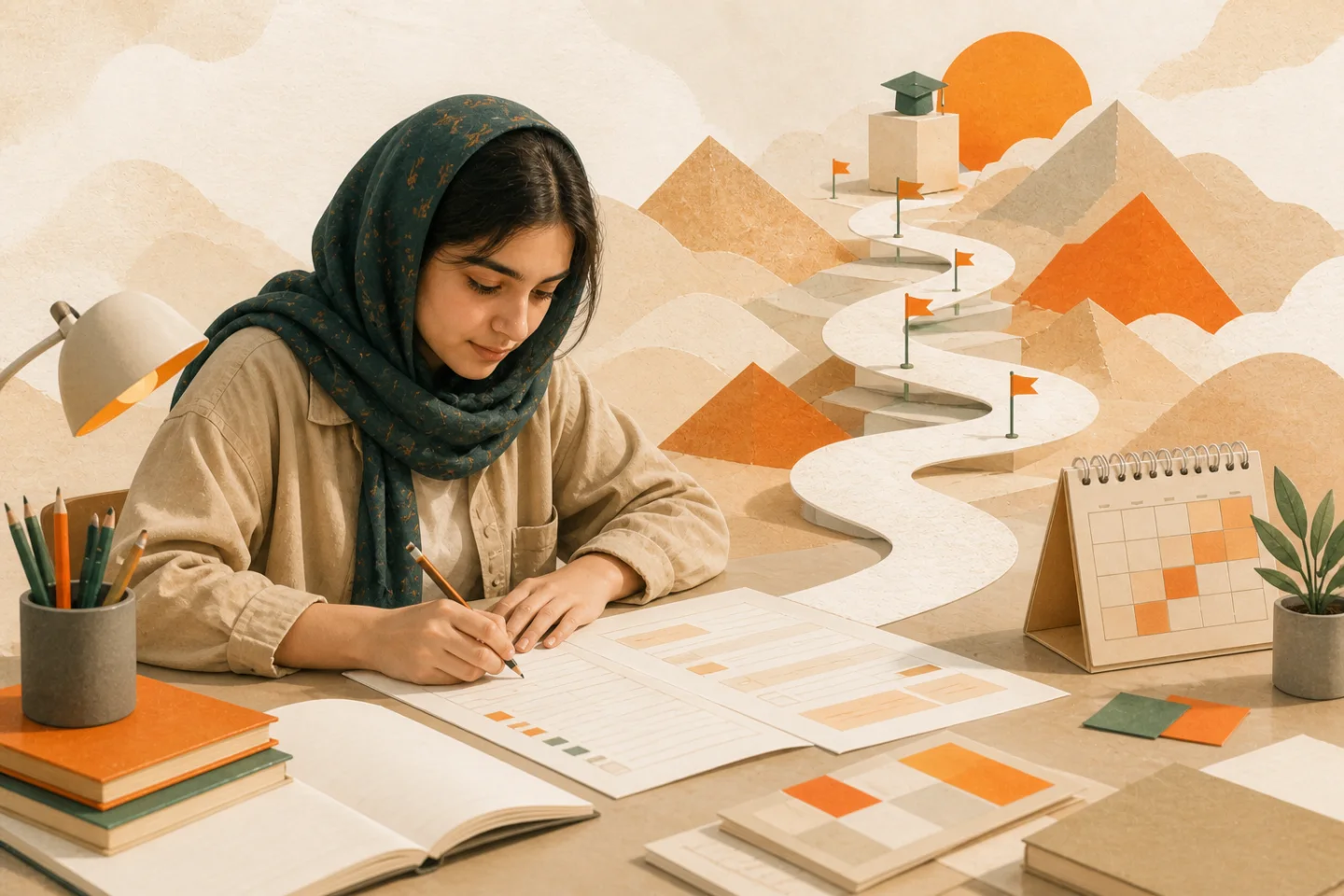 دانشآموز در حال تمرین پاسخ تشریحی برای امتحان نهایی